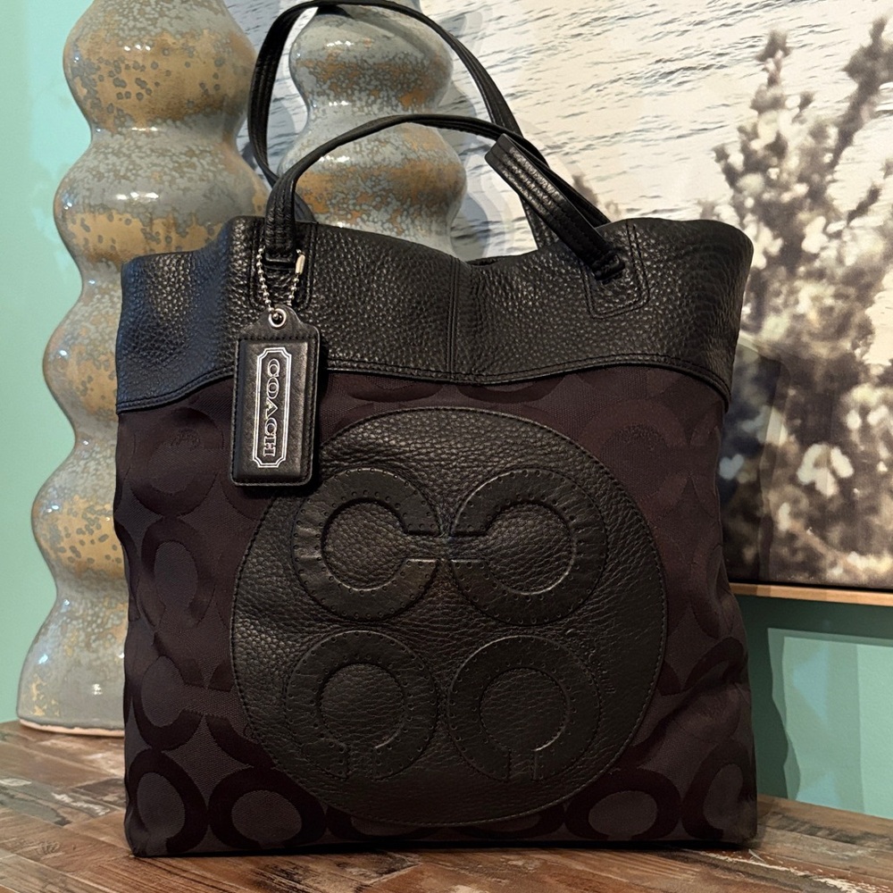 Coach Black & Dark Brown Signature Tote